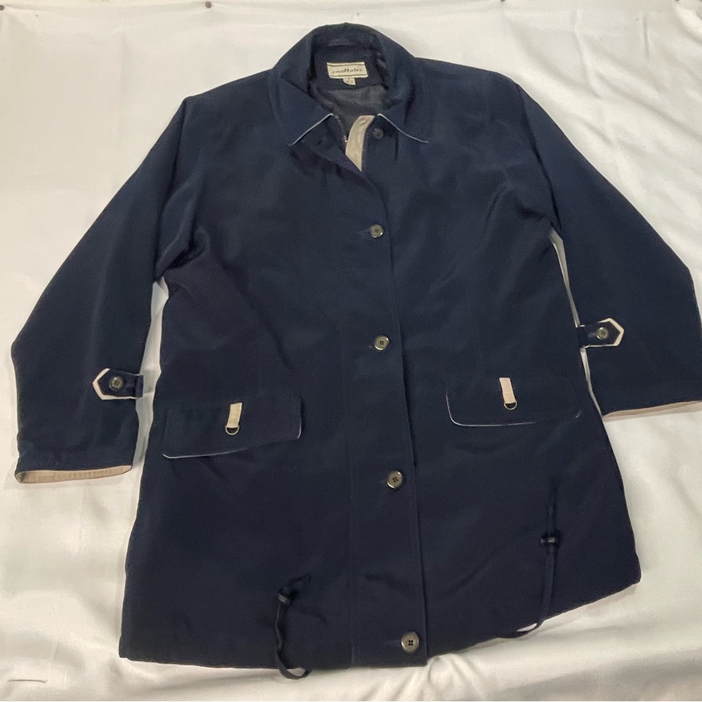Women’s Coattale size Small  navy Blue and Tan beautifully Detail .